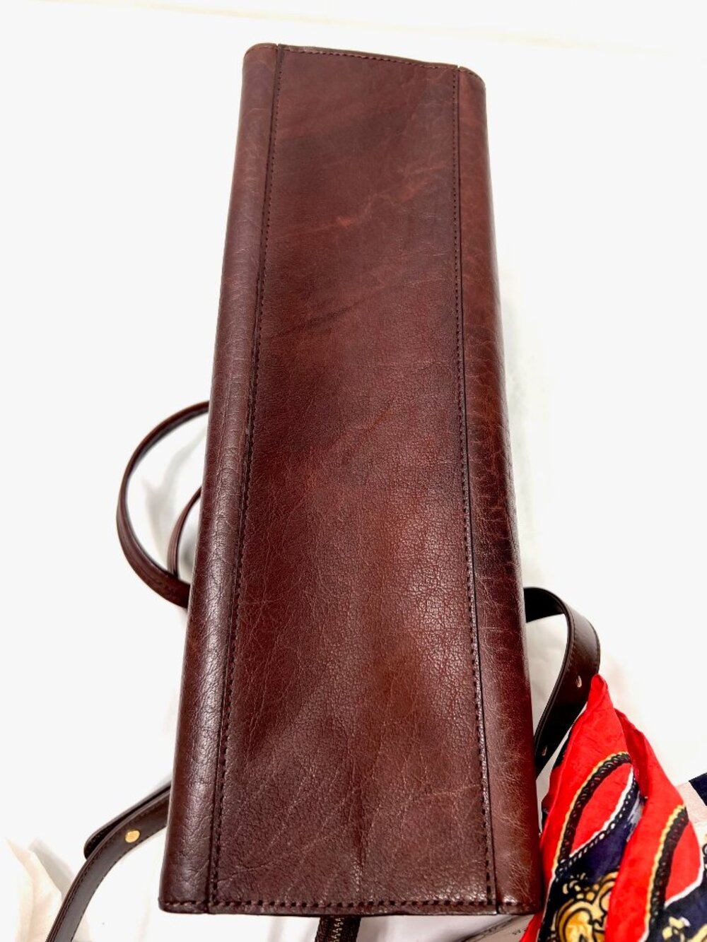 New-Classic  IBIZA Aoyama  Choco Brown Leather Hand Shoulder Bag + Silk Scarf (8 - Picture 14 of 16